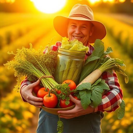 A farmer holding freshly harvested organic vegetables