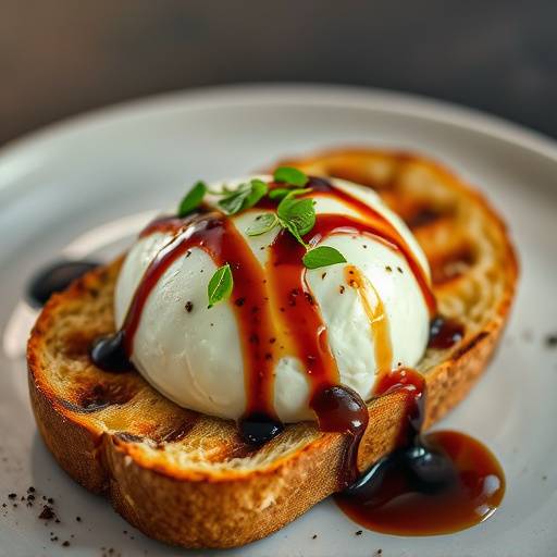Creamy burrata served with grilled sourdough bread and balsamic glaze