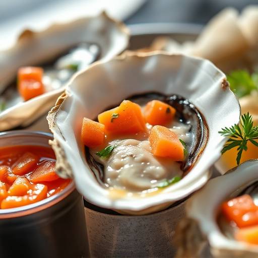 Freshly shucked oysters with mignonette sauce