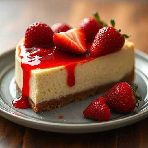 New York Style Cheesecake with strawberry compote