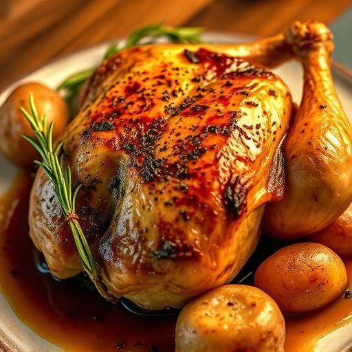Roasted Chicken with rosemary potatoes and pan jus