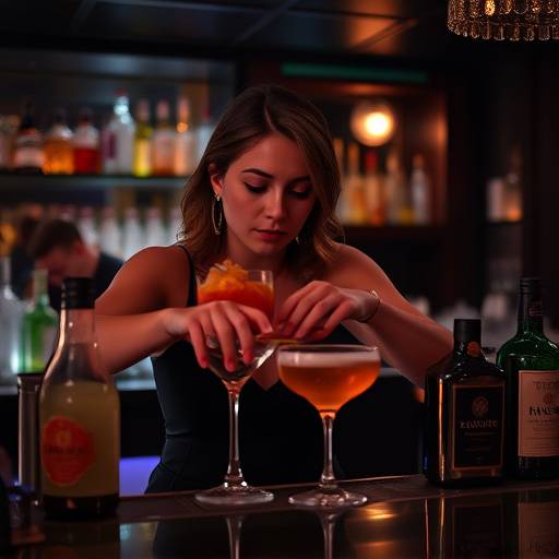 Sophia Garcia, Head Bartender of The Golden Spoon, mixing a cocktail behind the bar