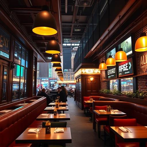The interior of a bustling Chicago restaurant with warm lighting